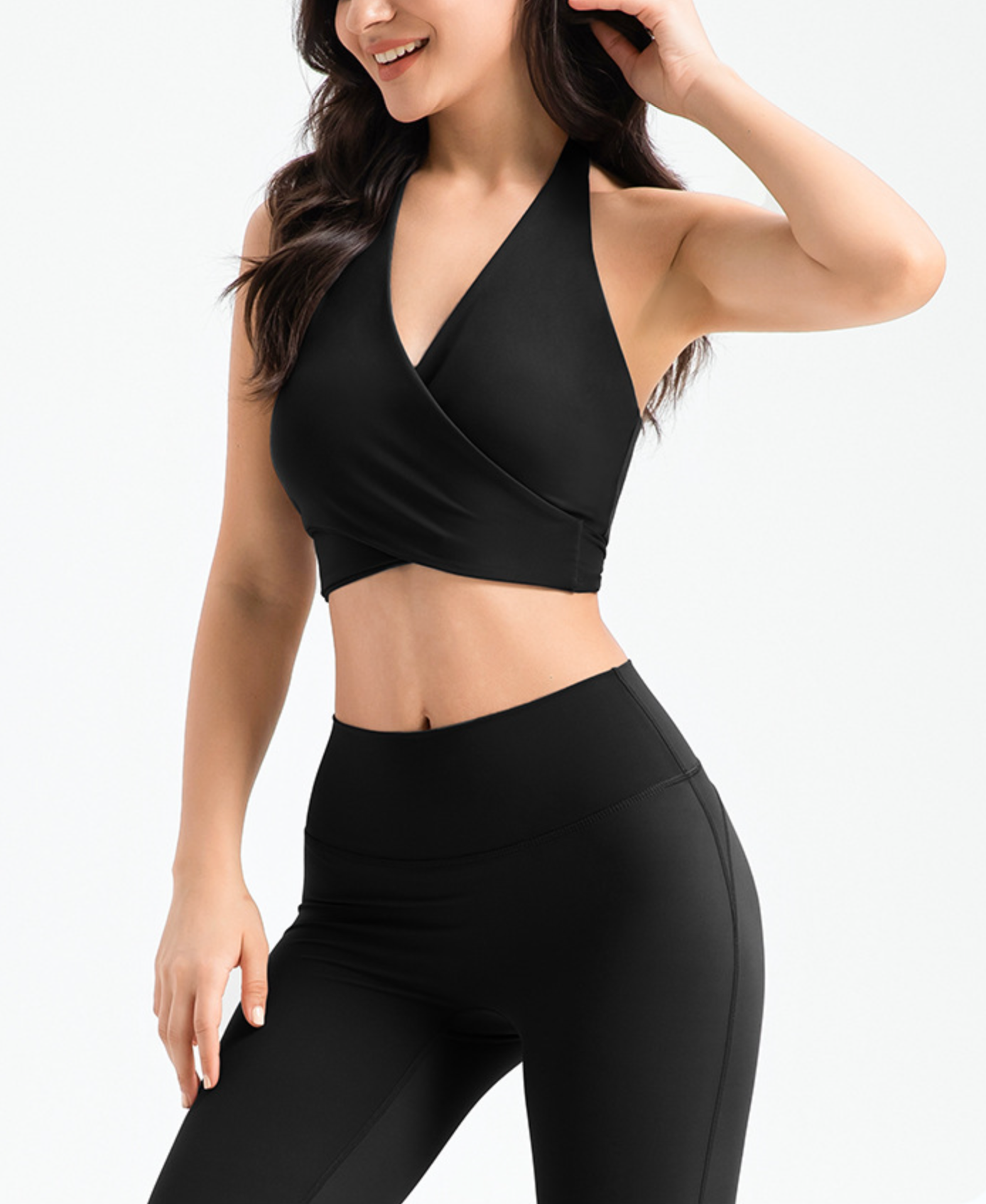 Crossed Straps Deep V Three Line Back Beauty Sports Bra