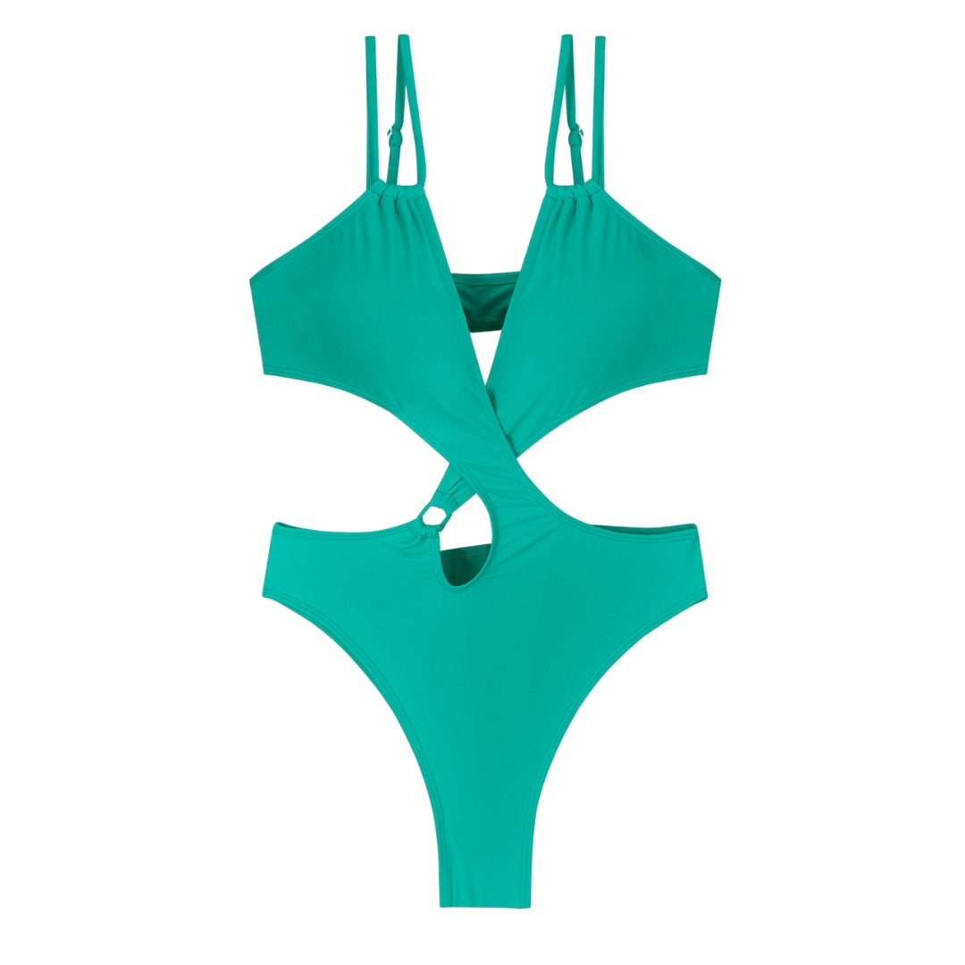 Irregular Crossed Backless Double Shoulder One-Piece Swimsuit