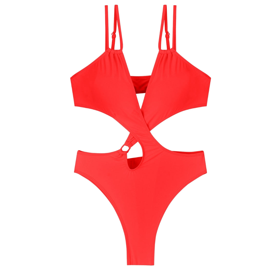 Irregular Crossed Backless Double Shoulder One-Piece Swimsuit