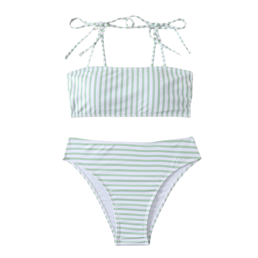 Flat Tube Top Shoulder Straps High Waist Bikini