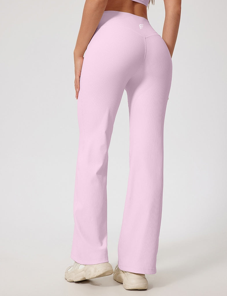 Rib Knit Casual Loose Boot Cut Sports Pants