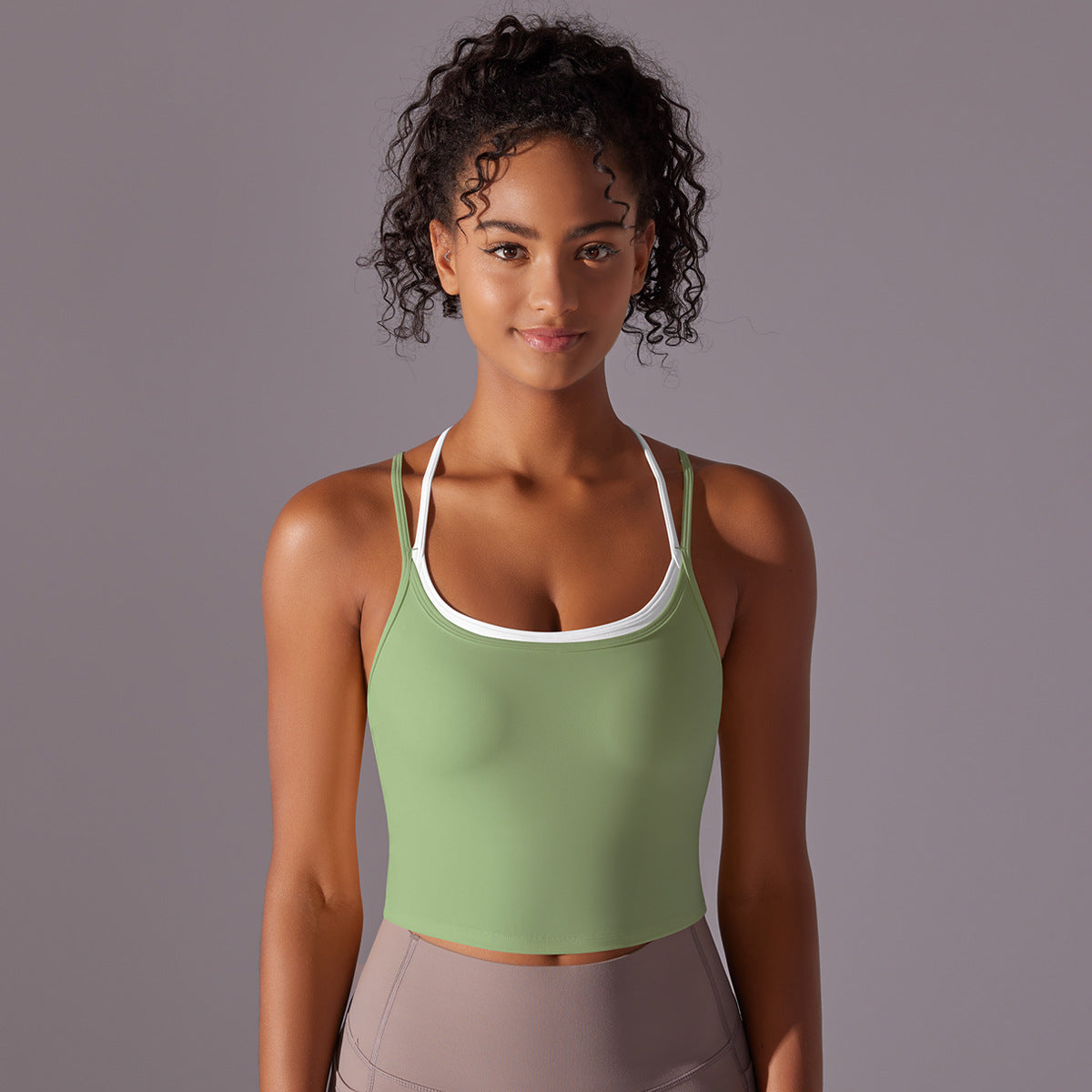 Crossed Line Strap Fake Two-Piece Sports Tank Top