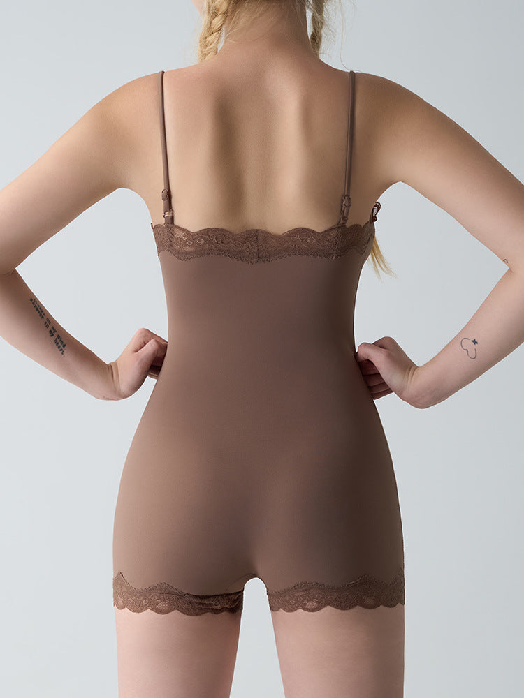 Feather Skin Touch Lace Camisole Boyshort Bodysuit (No Pads)