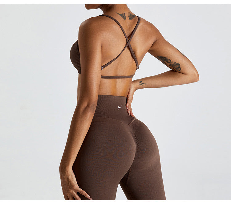 Seamless Knitted Adjustable Cross Back Beauty Sports Bra