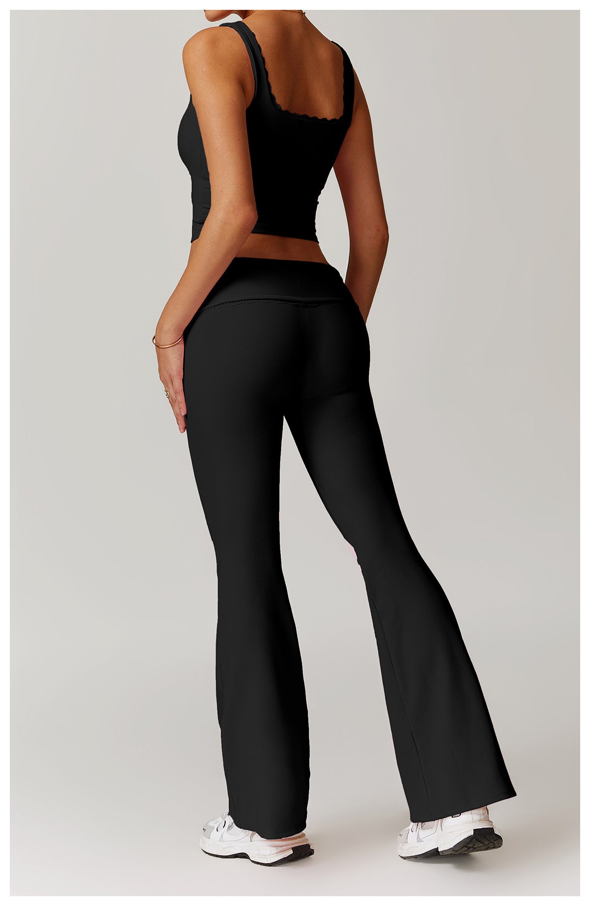 Rib Knit Mini Lace Semi Boot Cut Tank Top Sports Bra