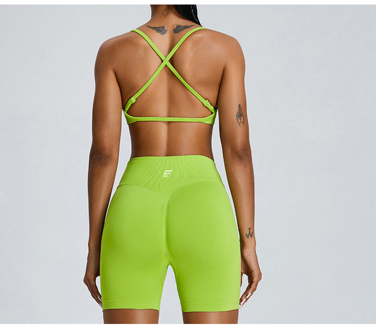 Seamless Knitted Adjustable Cross Back Beauty Sports Bra