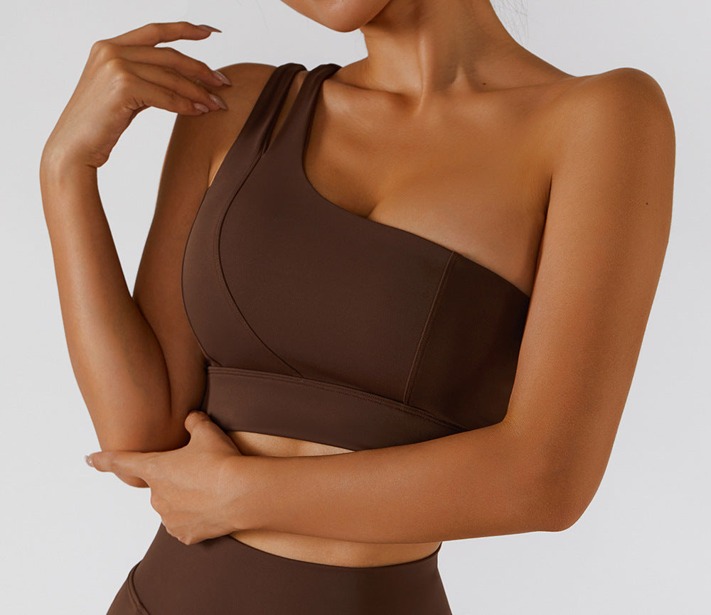Irregular One Shoulder Thick Straps High Intensity Sports Bra