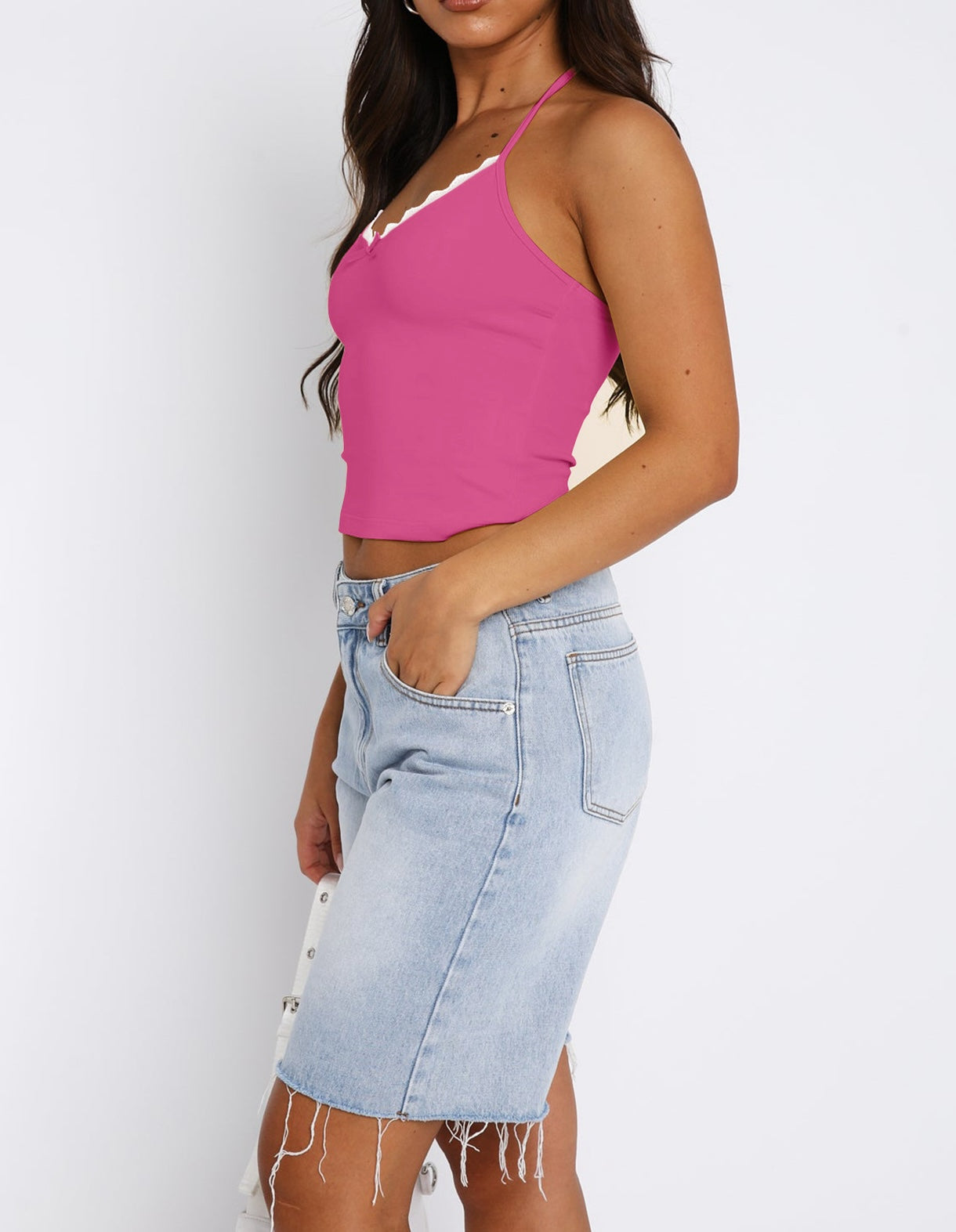Thin Straps Lace Deep U Neck Back Beauty Tank Top