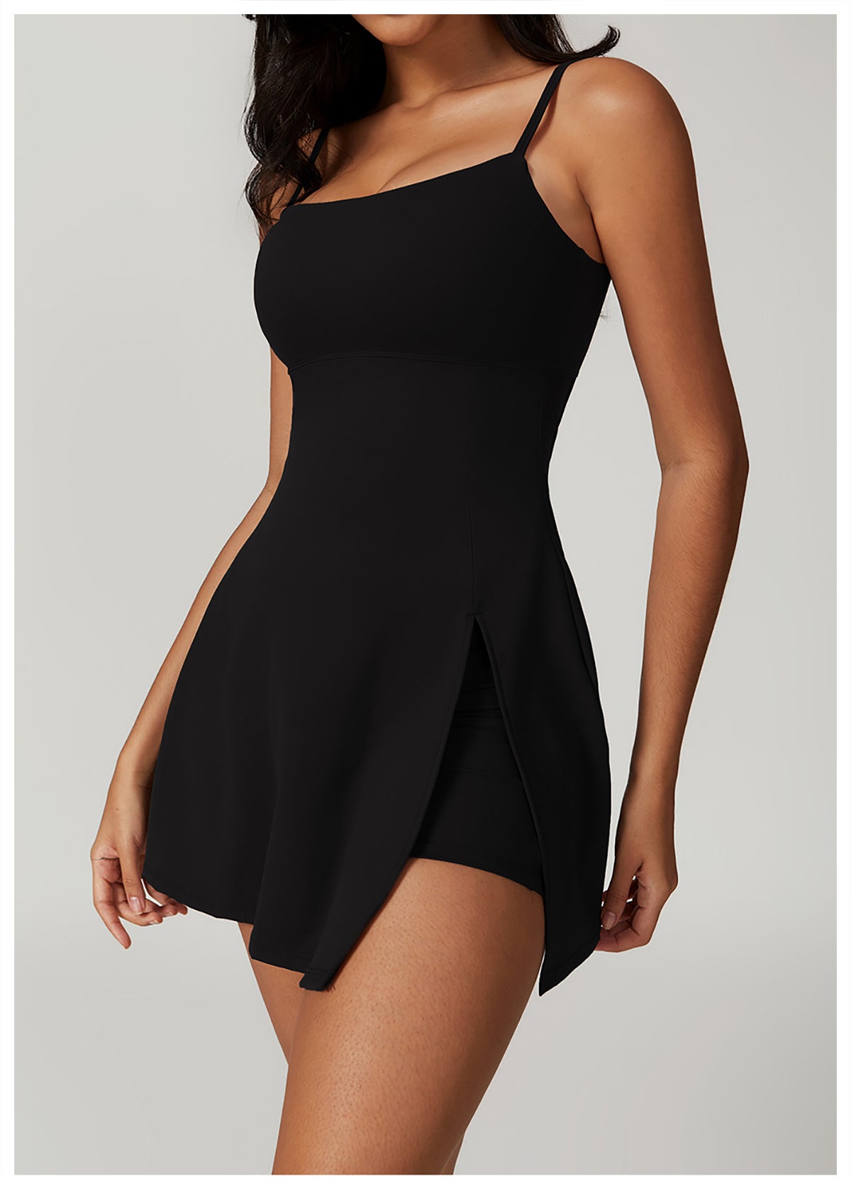 Thin Straps Built-in Jumpsuit High Cut A Shape A Shape Short Dress