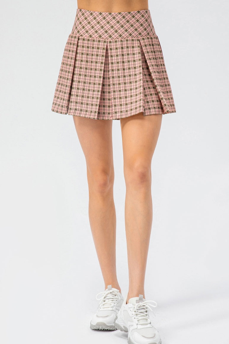 High Waist Preppy Style Pleated Skirt with Pocket Built-in Shorts