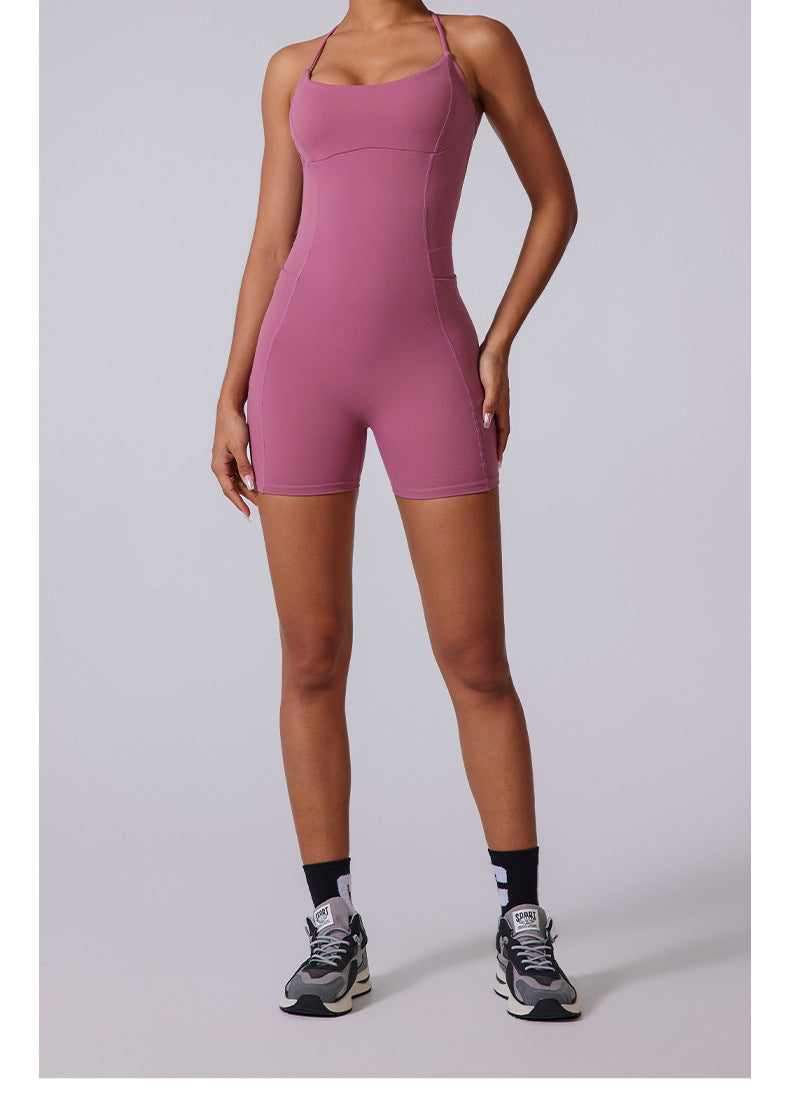 Thin Strap Braids Back Beauty Jumpsuit Shorts