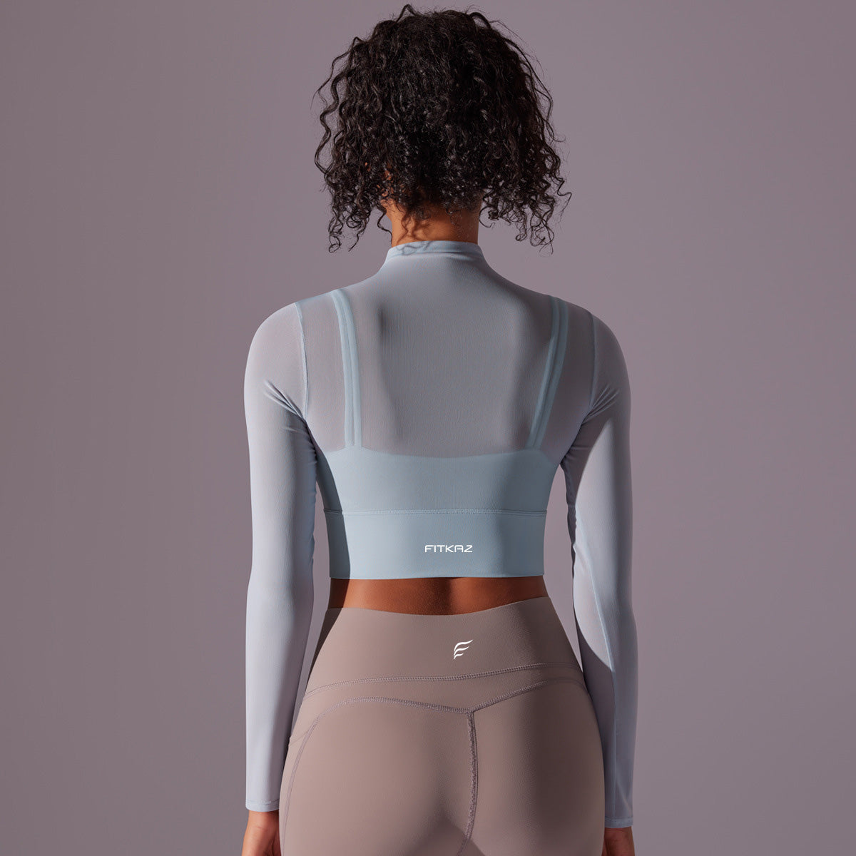 Flash Sale - Polo Neck Long Sleeves Chiffon Built-in Sports Bra Top