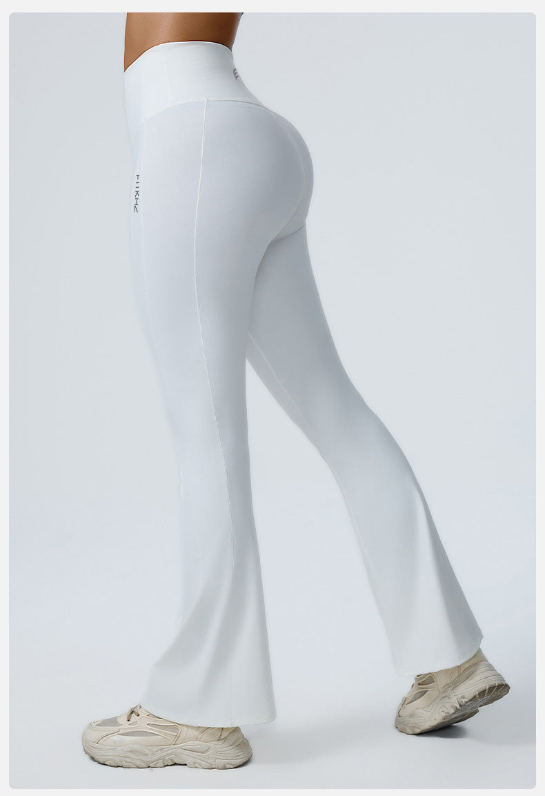 Double White Line High Waist Semi Boot Cut Sports Pants