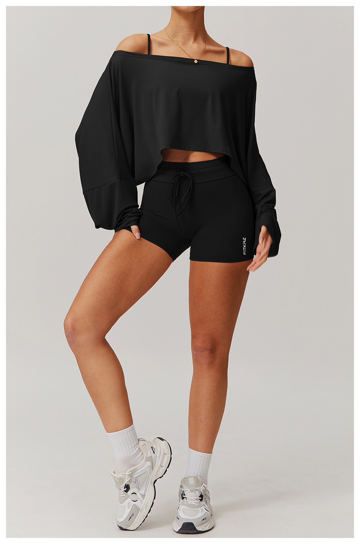 Ultra Soft High Elasticity Wild Neck Long Sleeve Sports Crop Tops