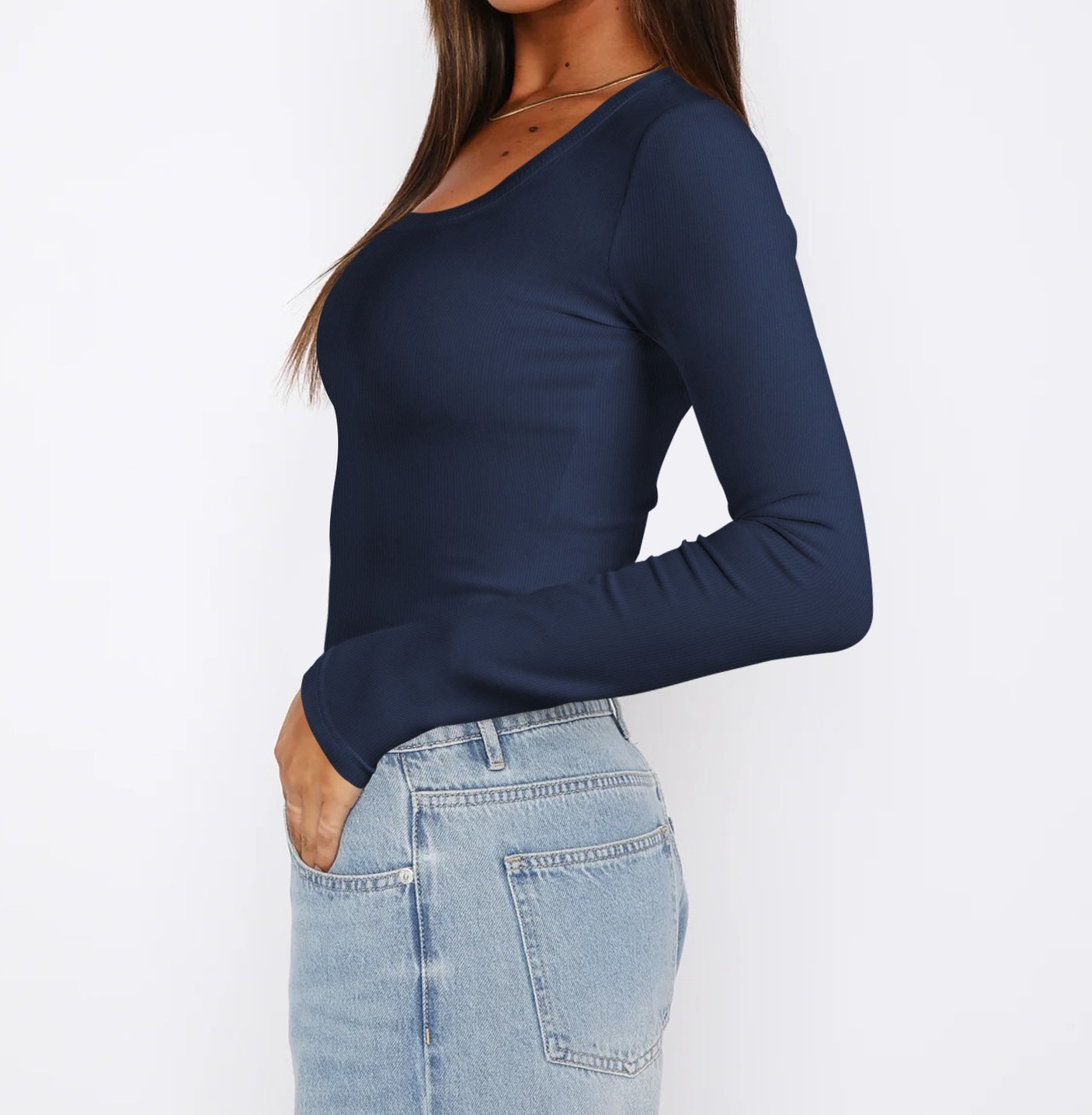 Basic Beauty Slim Fit U Neck Long Sleeve T-shirt