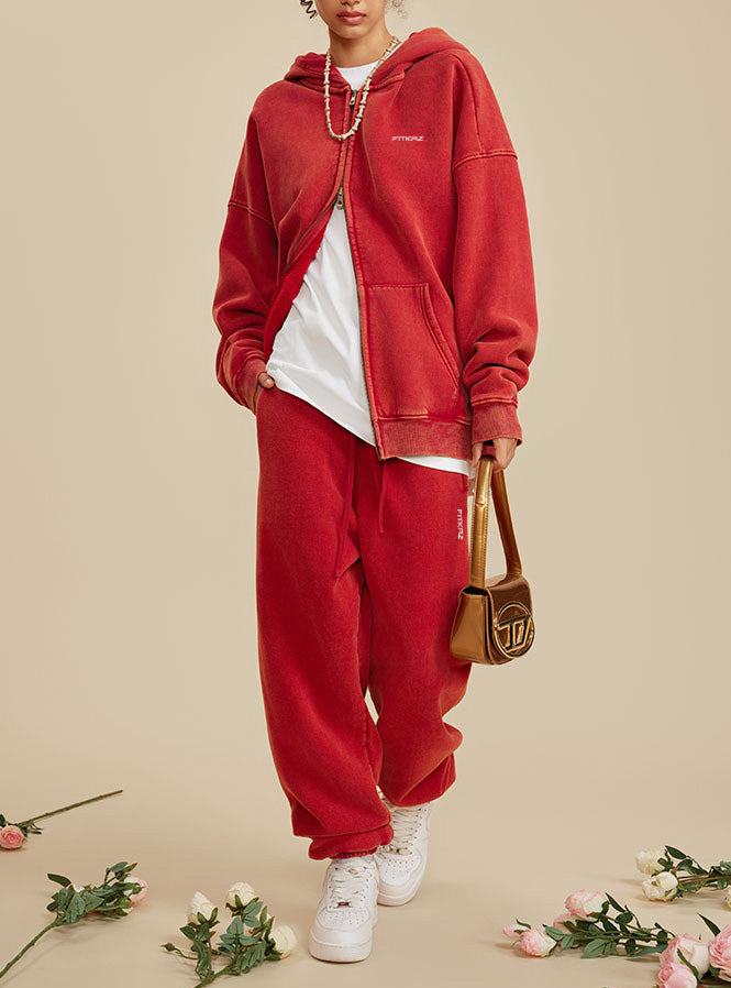 Boy Friend Series Vintage Wash Fluffy Hoodie Jacket