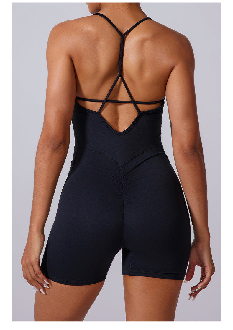 Thin Strap Braids Back Beauty Jumpsuit Shorts