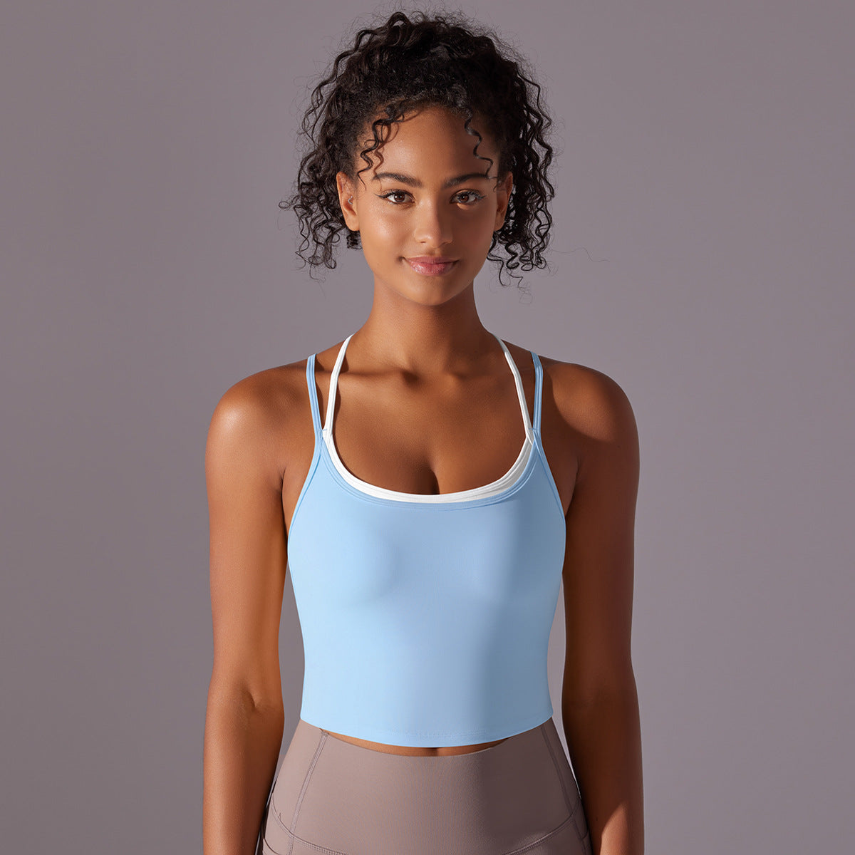 Crossed Line Strap Fake Two-Piece Sports Tank Top
