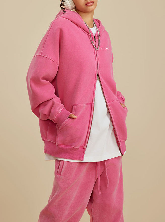 Boy Friend Series Vintage Wash Fluffy Hoodie Jacket