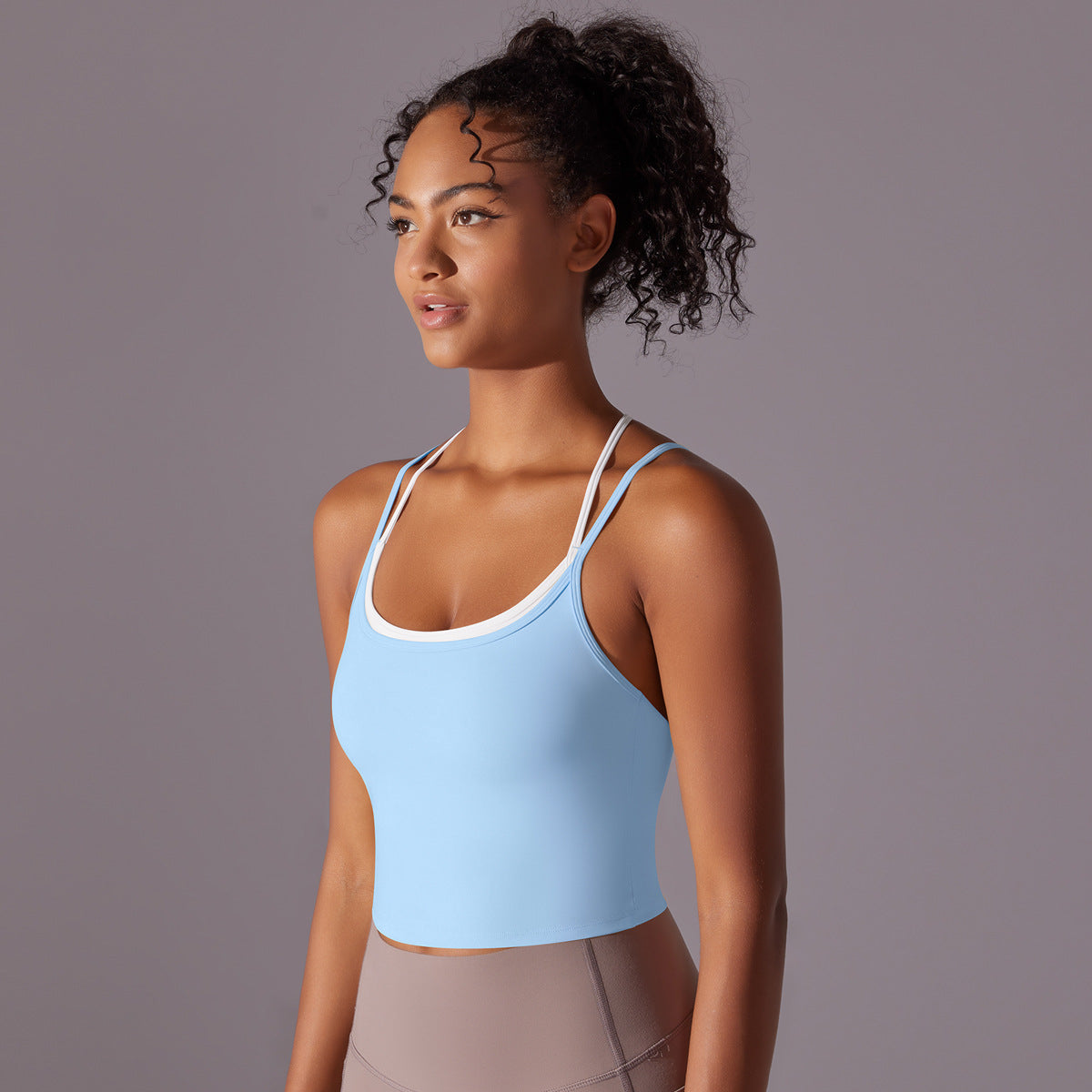 Crossed Line Strap Fake Two-Piece Sports Tank Top