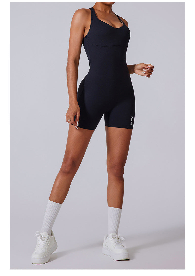 Crossed Back Extra Bust Supports Jumpsuit Shorts