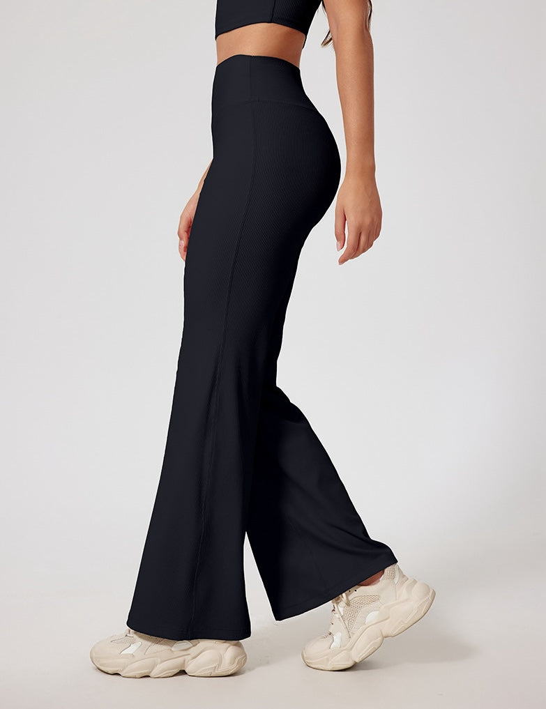 Rib Knit Casual Loose Boot Cut Sports Pants