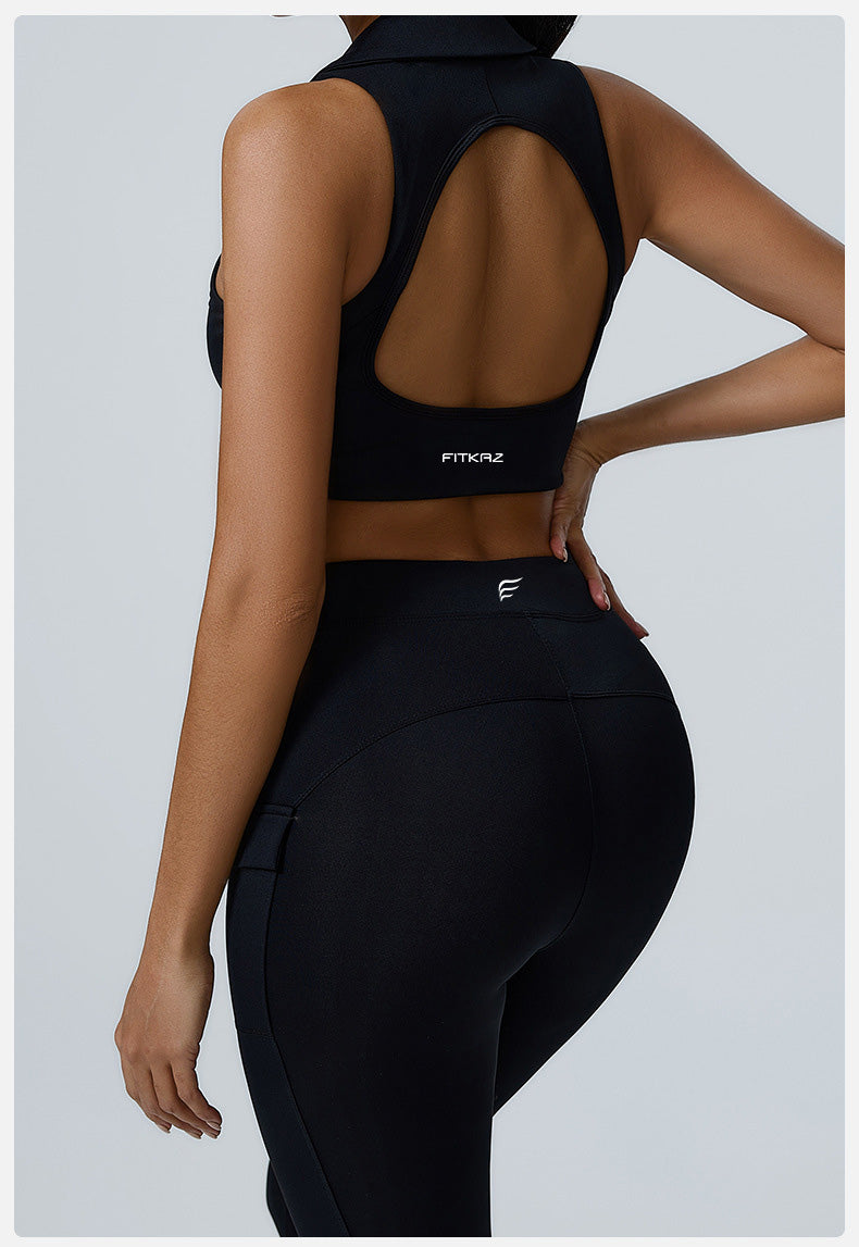 Polo Neck Deep V Back Beauty Sports Top