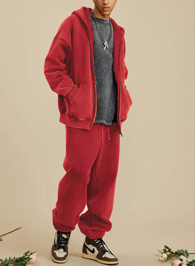 Boy Friend Series Vintage Wash Fluffy Hoodie Jacket