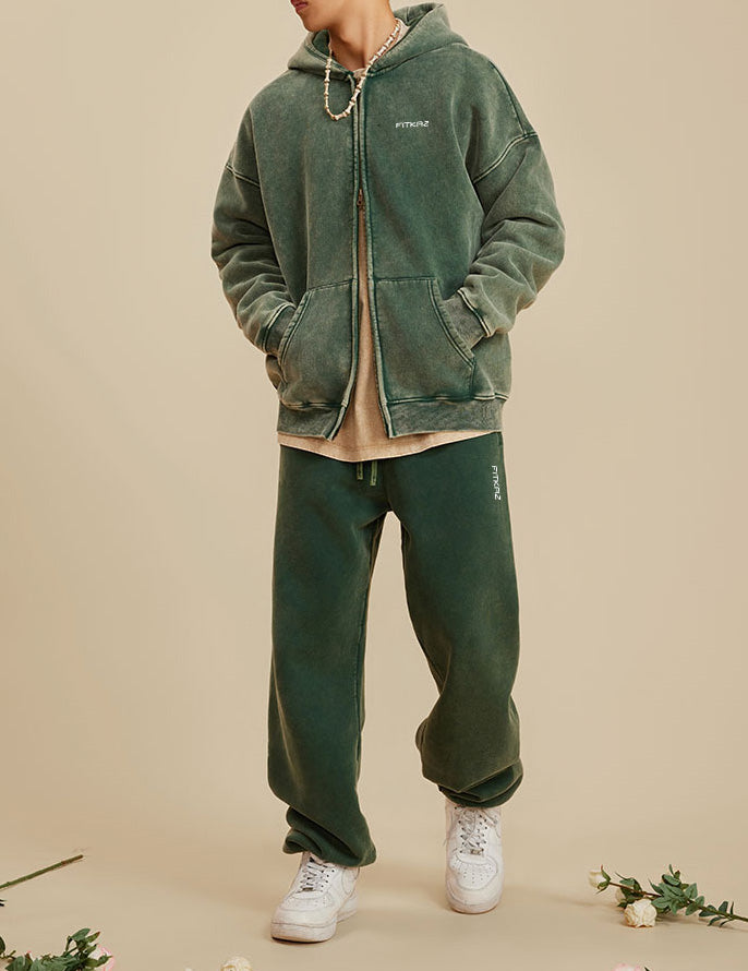 Boy Friend Series Vintage Wash Fluffy Hoodie Jacket