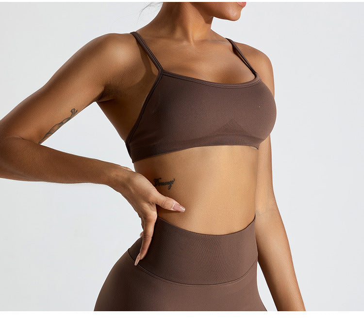 Seamless Knitted Adjustable Cross Back Beauty Sports Bra