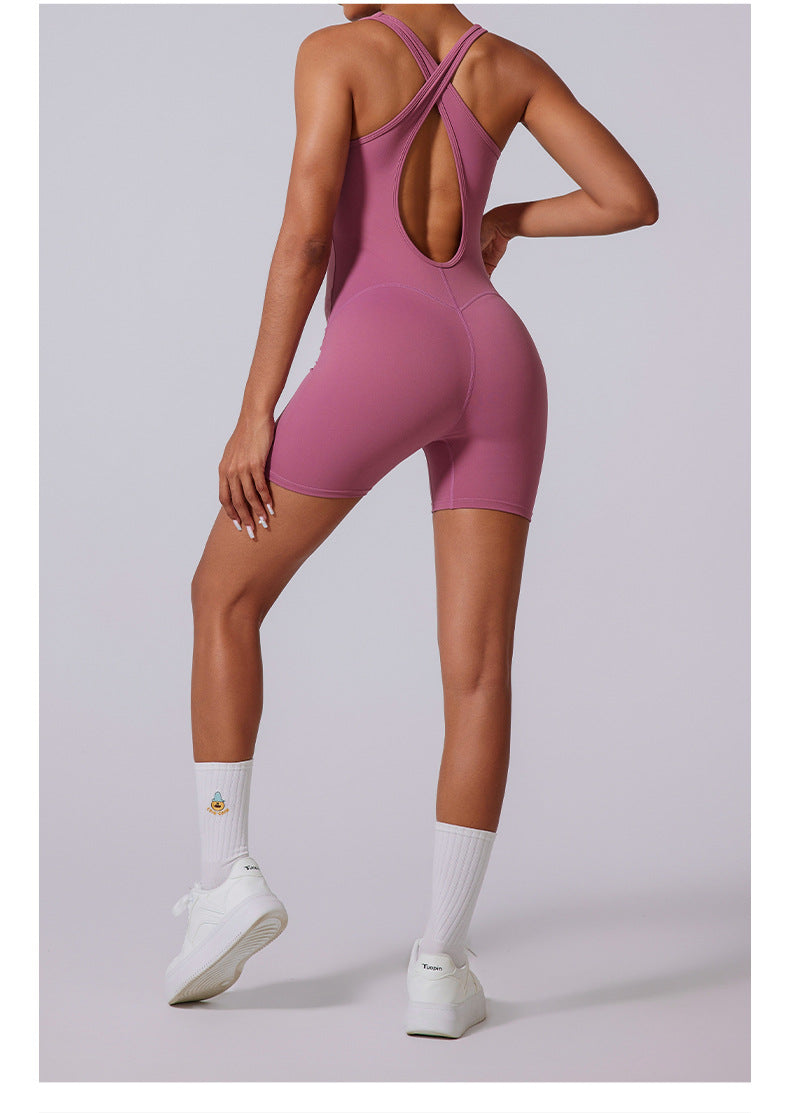 Crossed Back Extra Bust Supports Jumpsuit Shorts