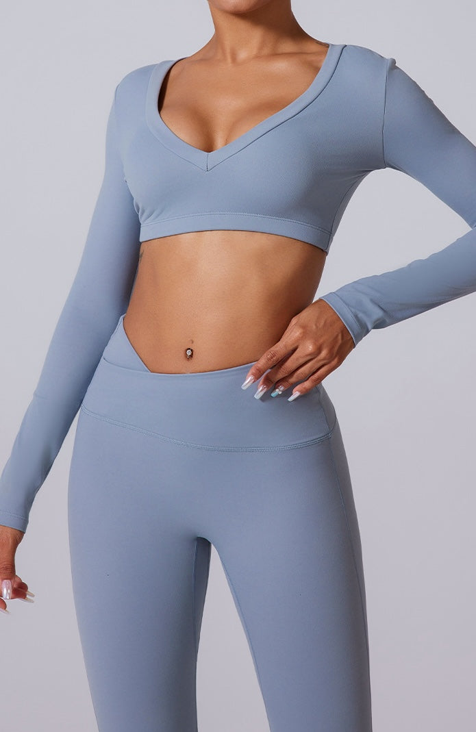 Deep V Neck Long Sleeves Crop Sports Top