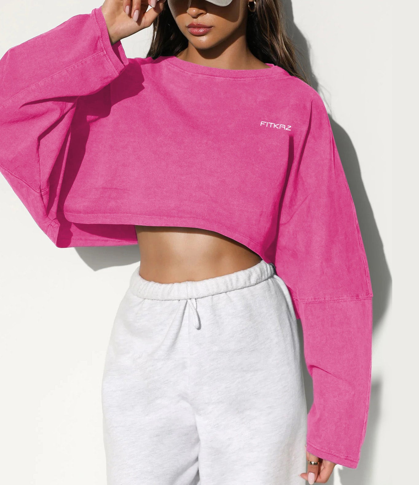 Puffy Long Sleeves Round Neck Crop Top