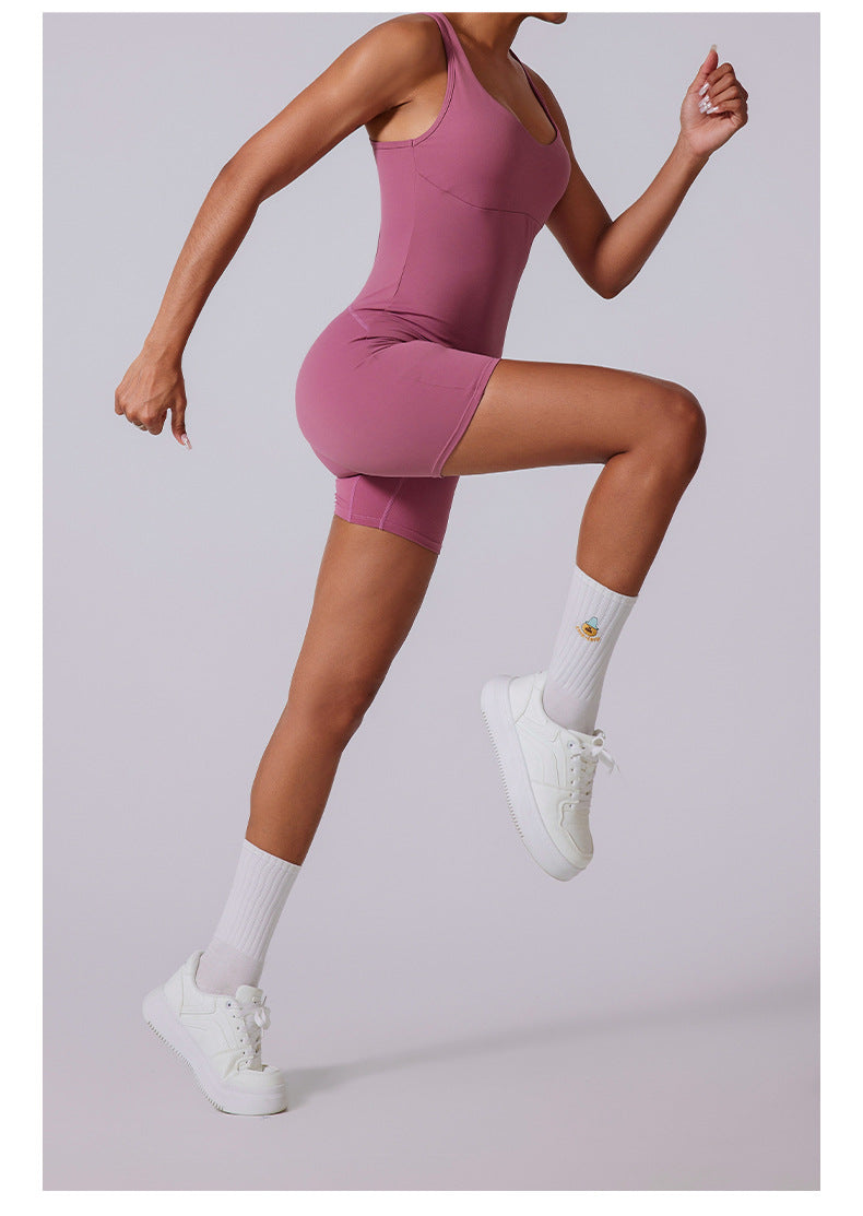 Crossed Back Extra Bust Supports Jumpsuit Shorts