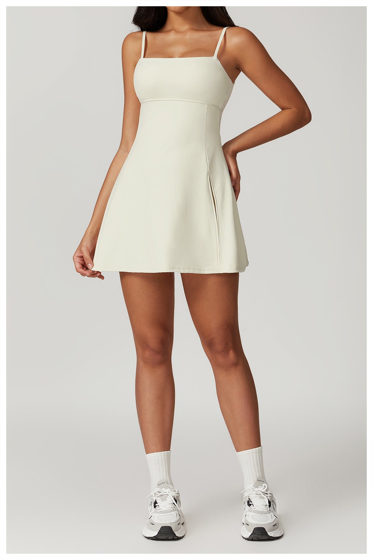 Thin Straps Built-in Jumpsuit High Cut A Shape A Shape Short Dress