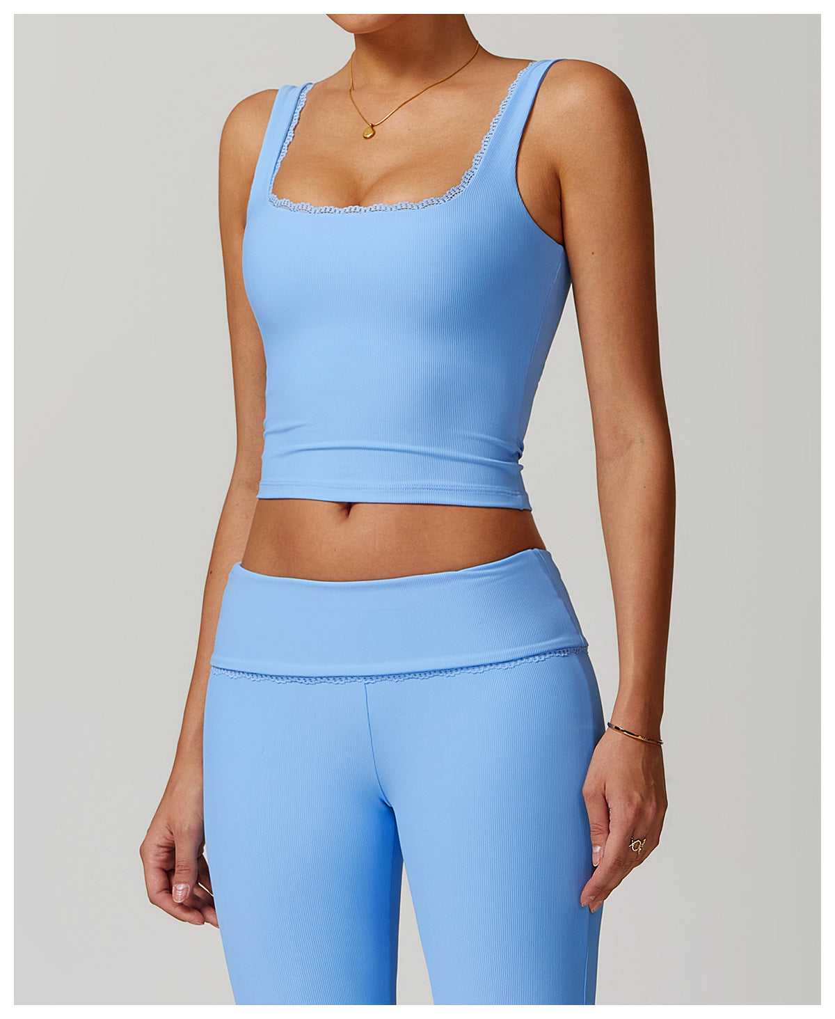 Rib Knit Mini Lace Semi Boot Cut Tank Top Sports Bra