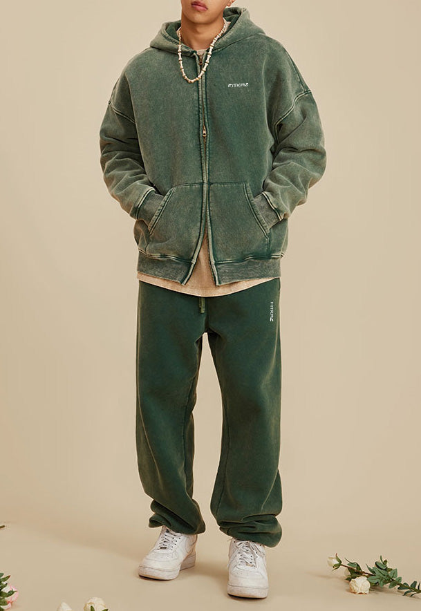 Boy Friend Series Vintage Wash Fluffy Hoodie Jacket