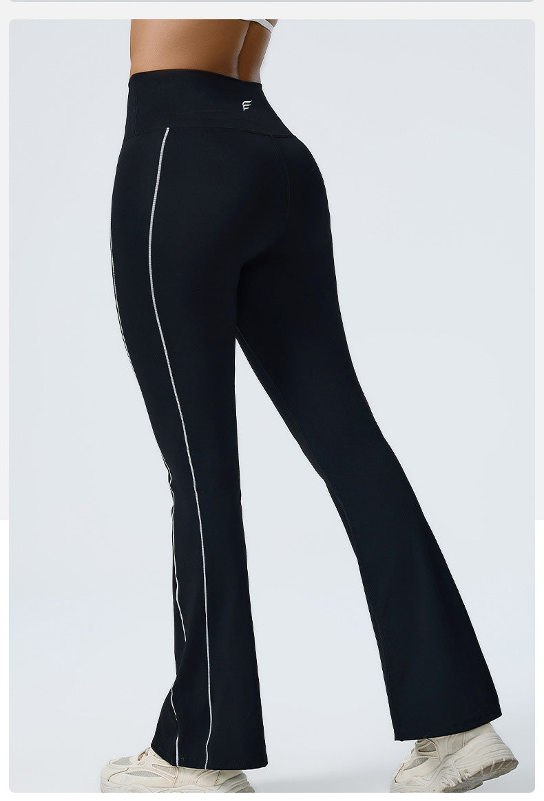 Double White Line High Waist Semi Boot Cut Sports Pants