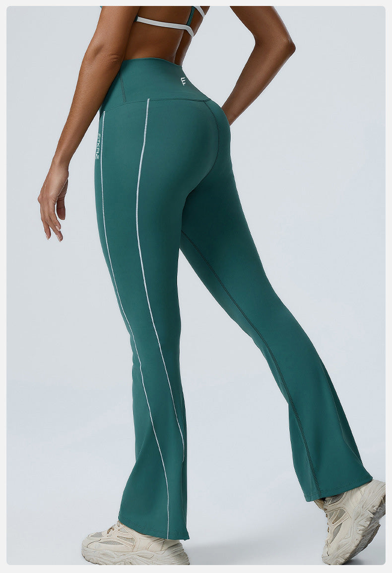 Double White Line High Waist Semi Boot Cut Sports Pants