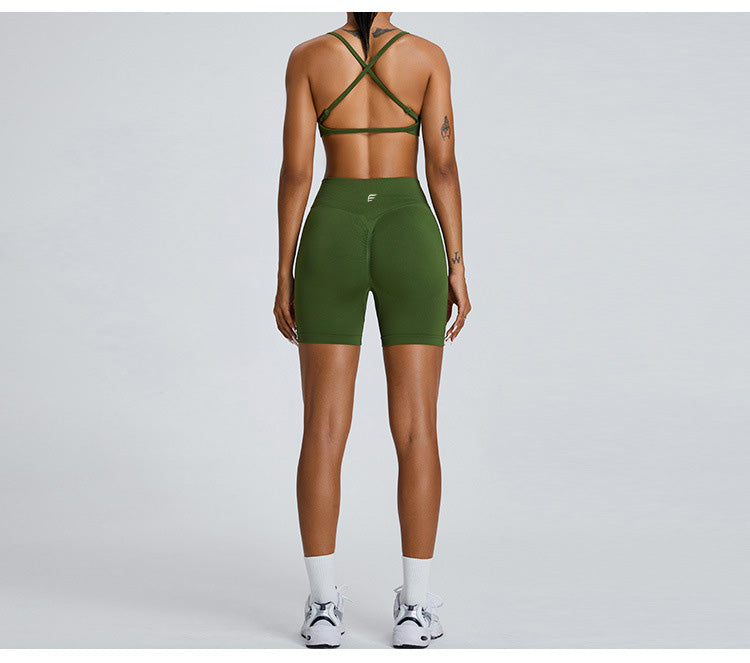 Seamless Knitted Adjustable Cross Back Beauty Sports Bra