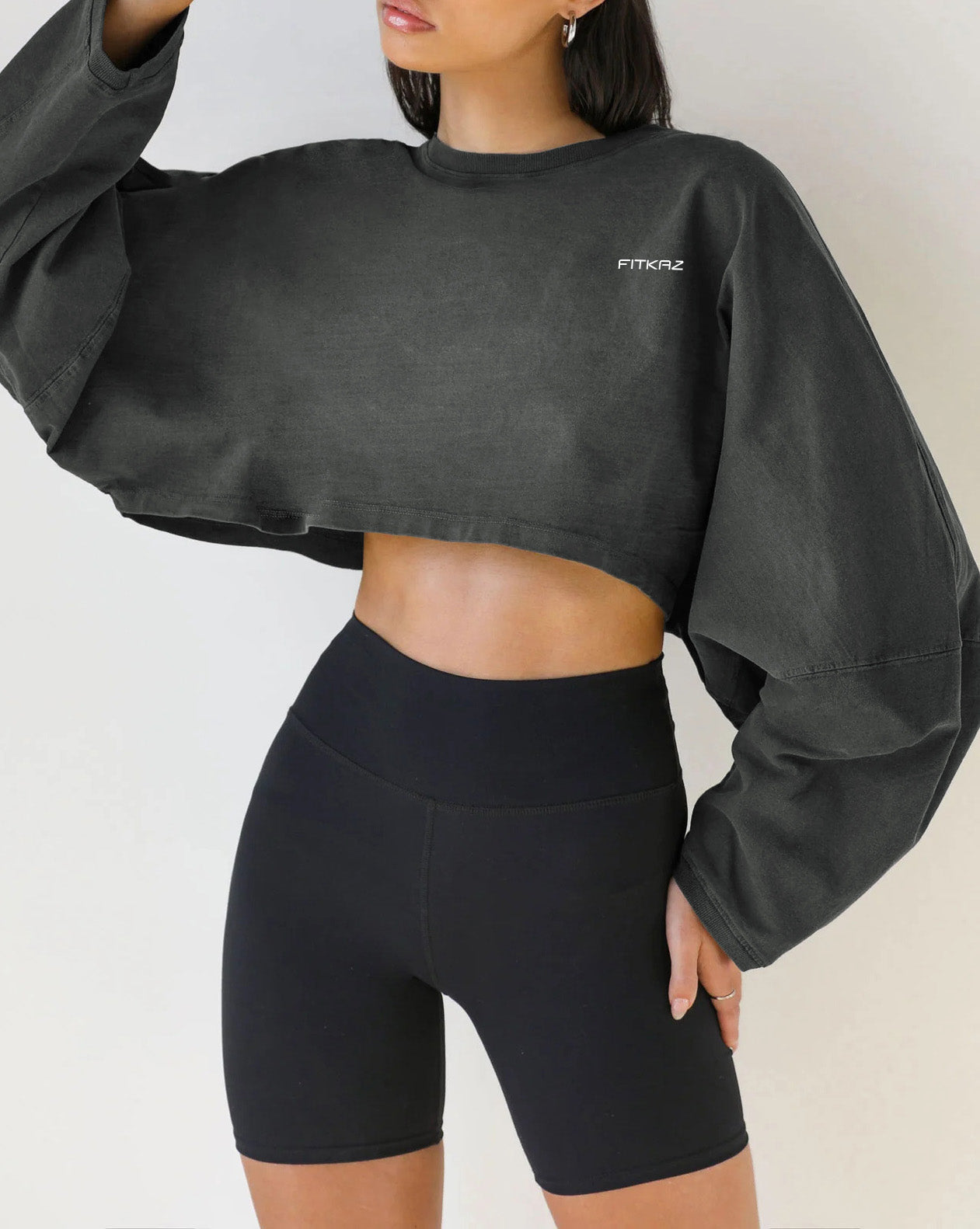 Puffy Long Sleeves Round Neck Crop Top