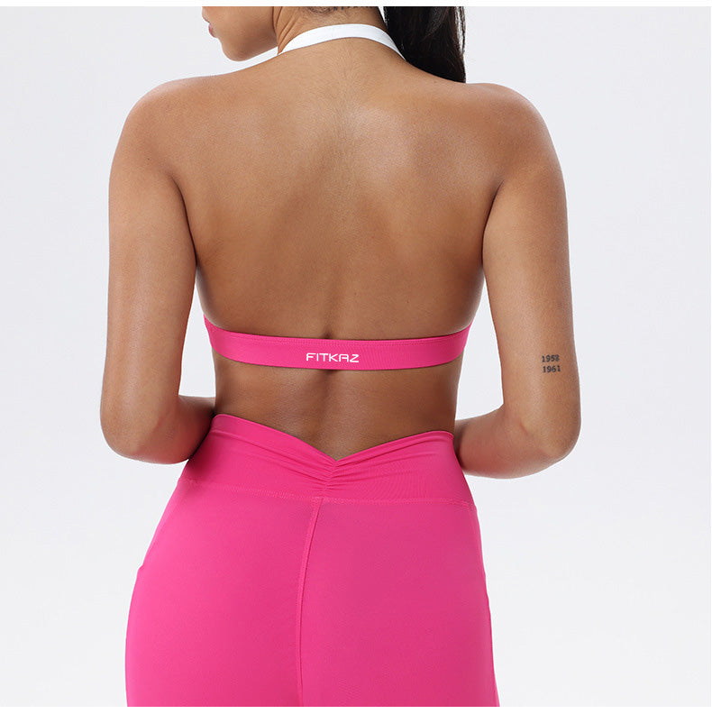Halter Neck White Bulk Line Back Beauty Sports Bra