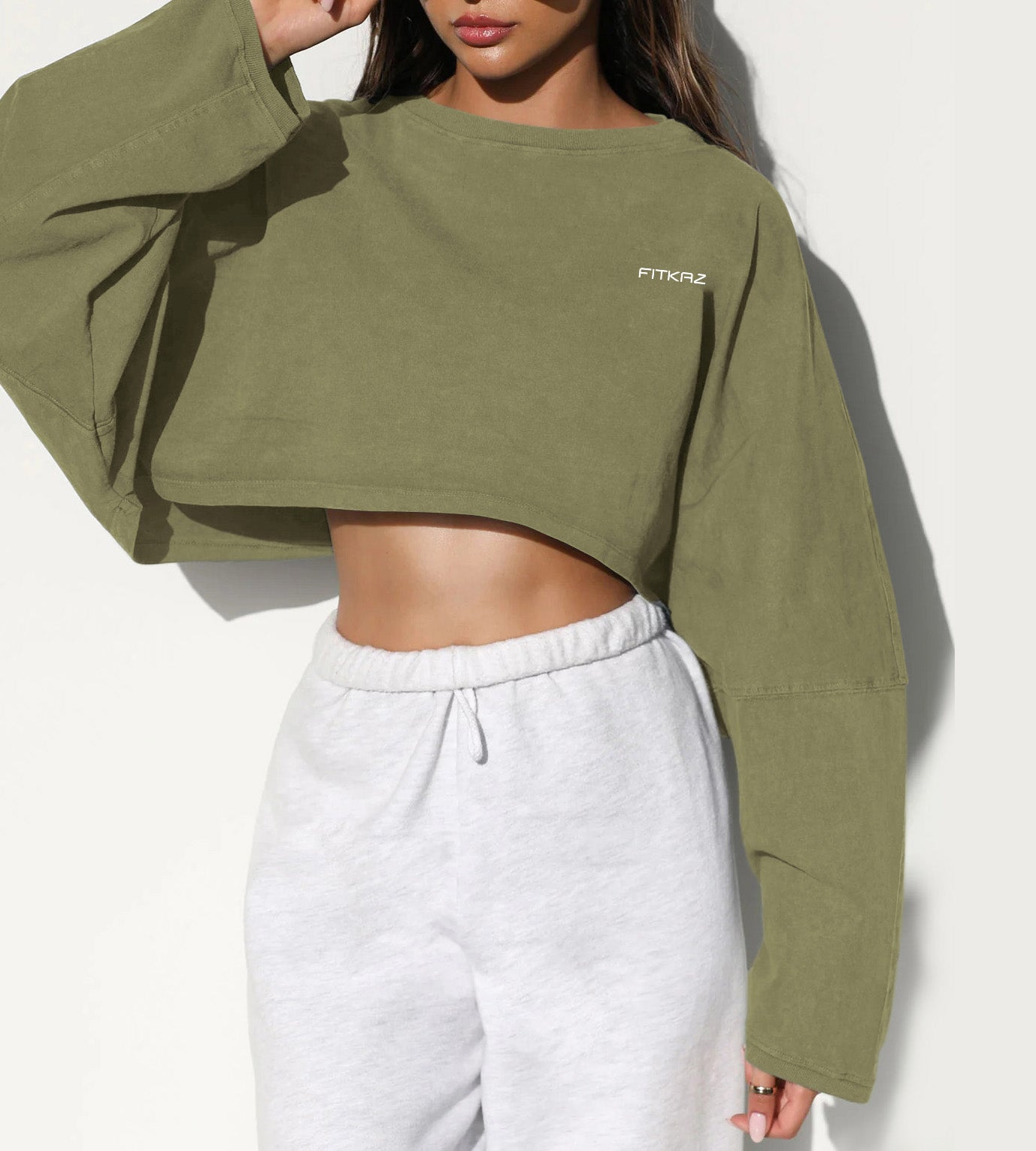 Puffy Long Sleeves Round Neck Crop Top