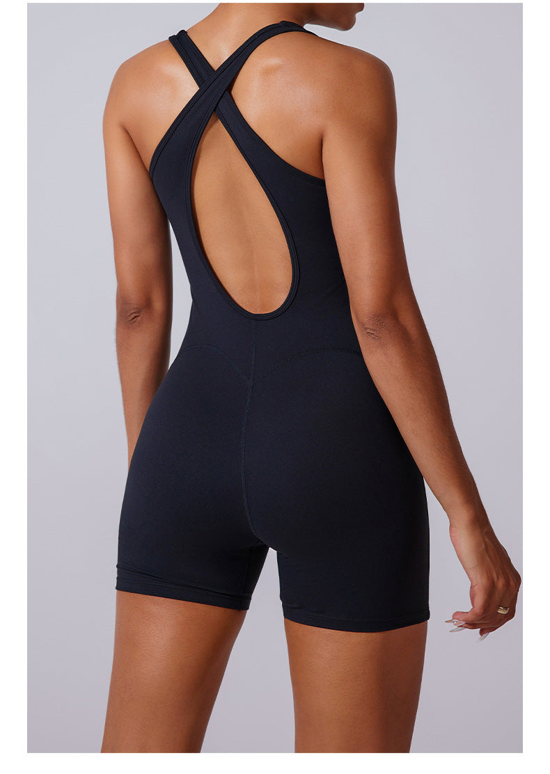 Crossed Back Extra Bust Supports Jumpsuit Shorts