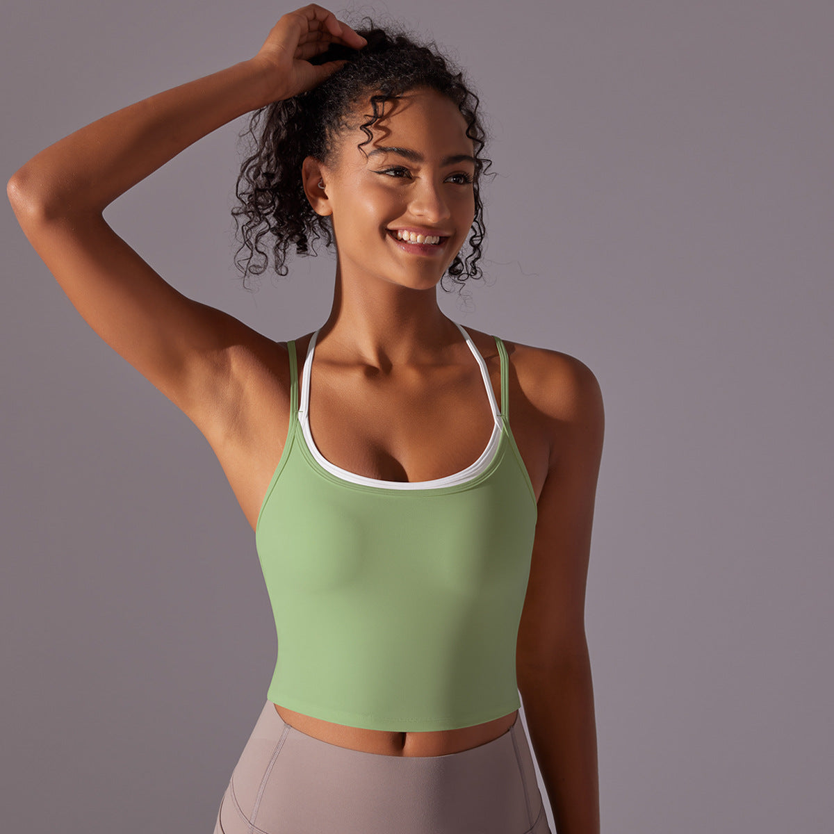 Crossed Line Strap Fake Two-Piece Sports Tank Top