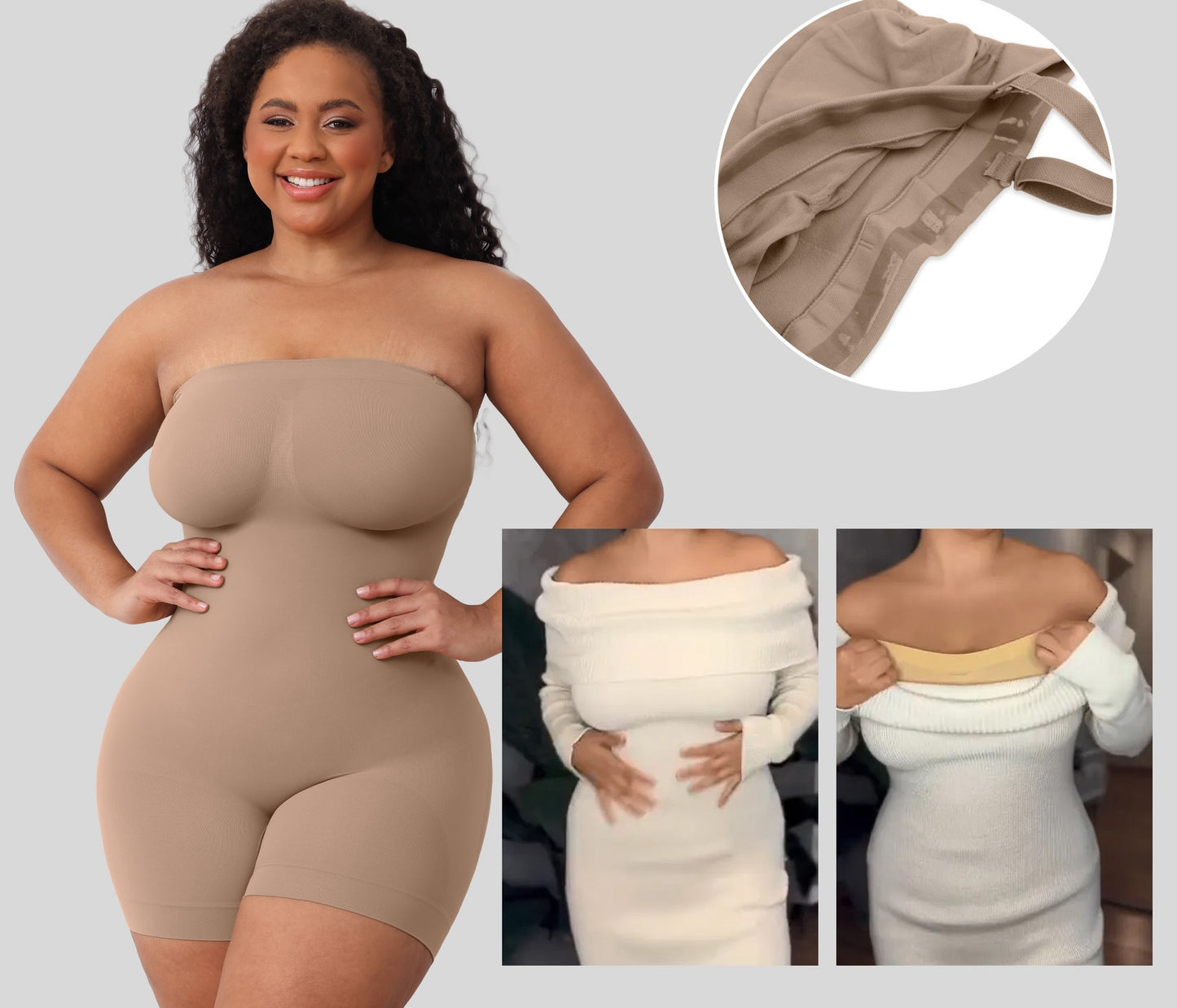 Knitted Ultra Slim Mid Thigh Detachable Straps Bodysuit (No Pads)