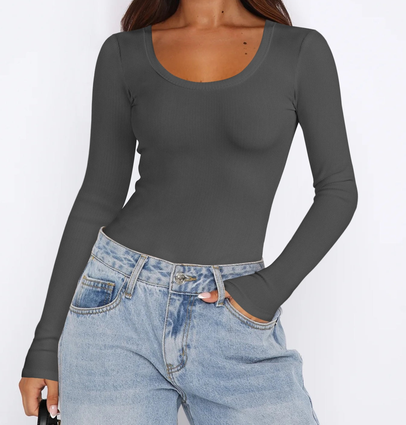 Basic Beauty Slim Fit U Neck Long Sleeve T-shirt