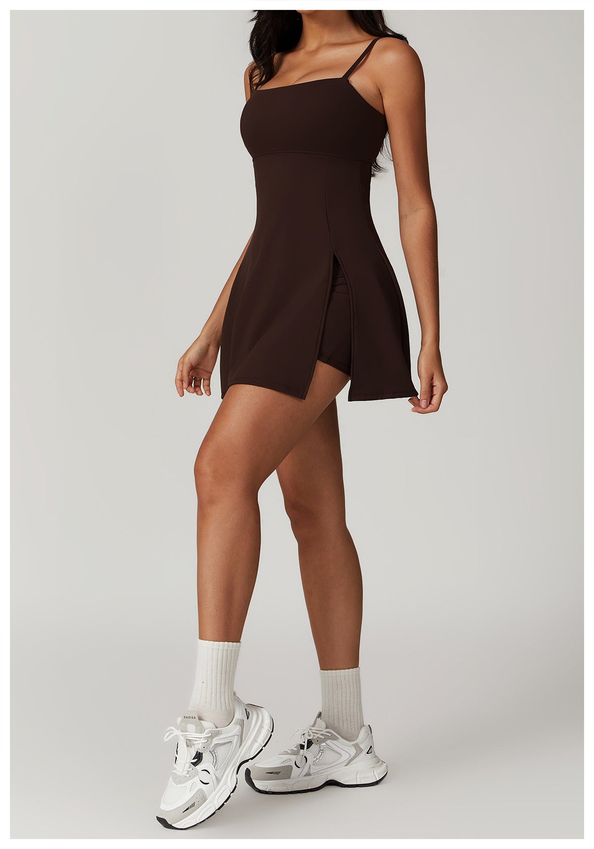 Thin Straps Built-in Jumpsuit High Cut A Shape A Shape Short Dress