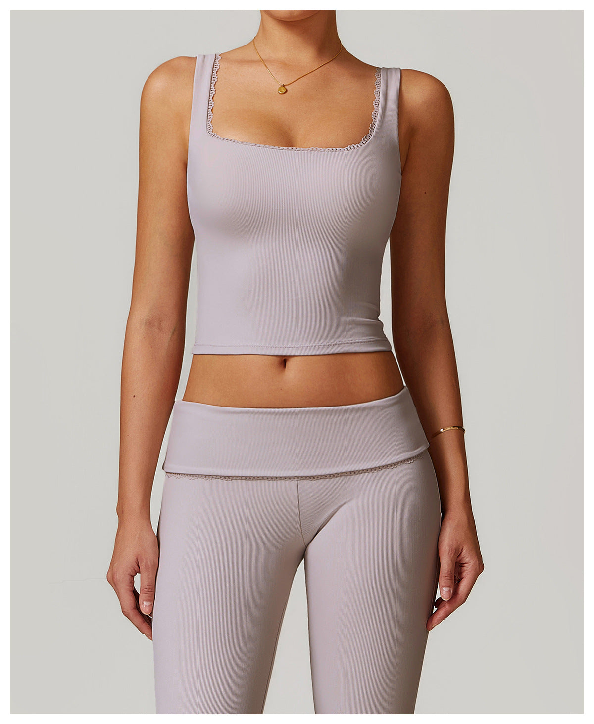 Rib Knit Mini Lace Semi Boot Cut Tank Top Sports Bra