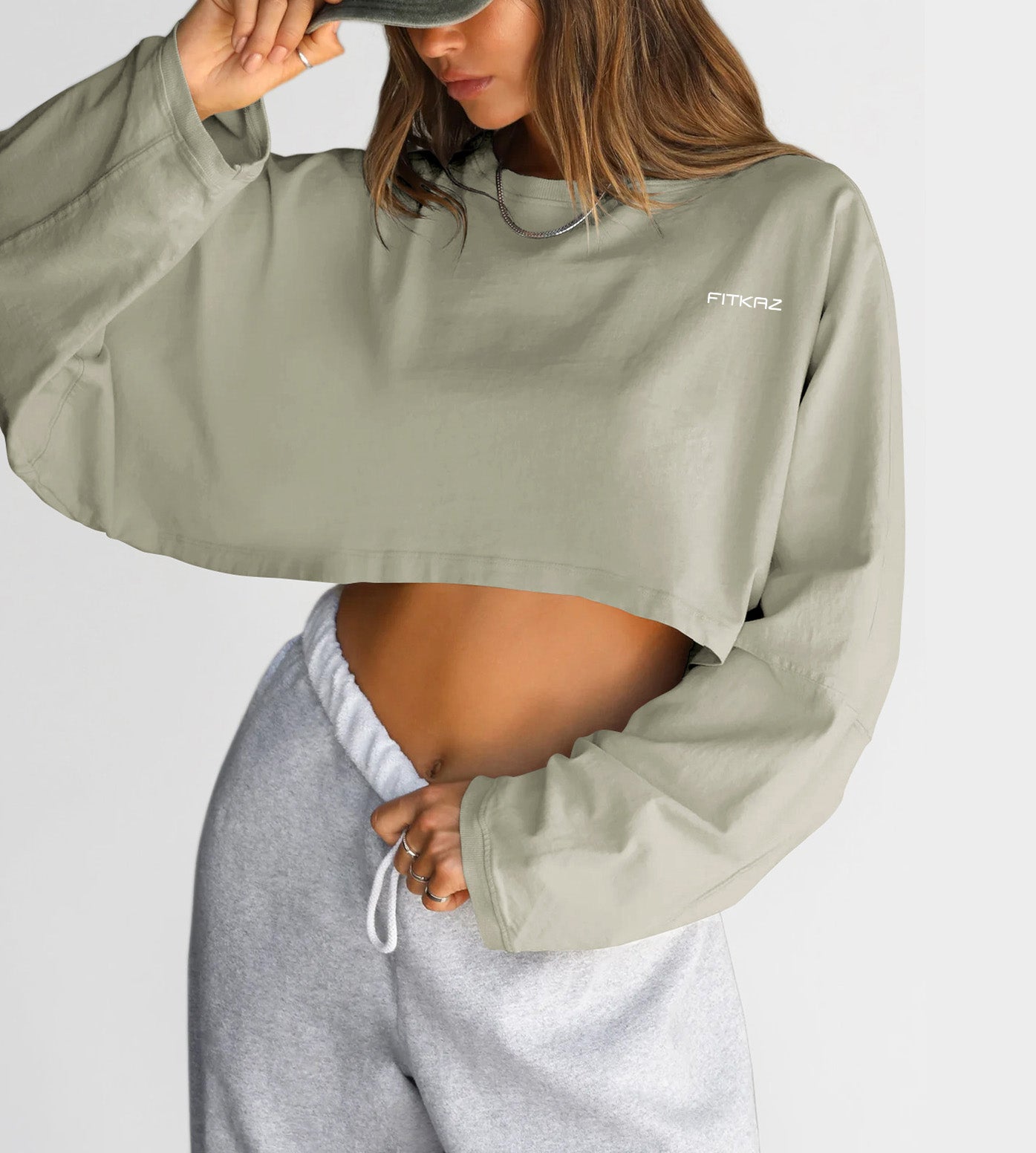 Puffy Long Sleeves Round Neck Crop Top